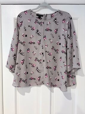 Attention Floral Blouse | Gray Purple Print | Size XL